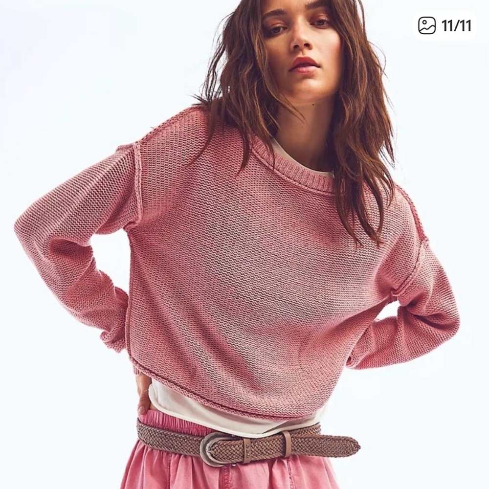 We The Free Pink Knit Inside Out Pullover | Color Rosetta | Size S | GUC